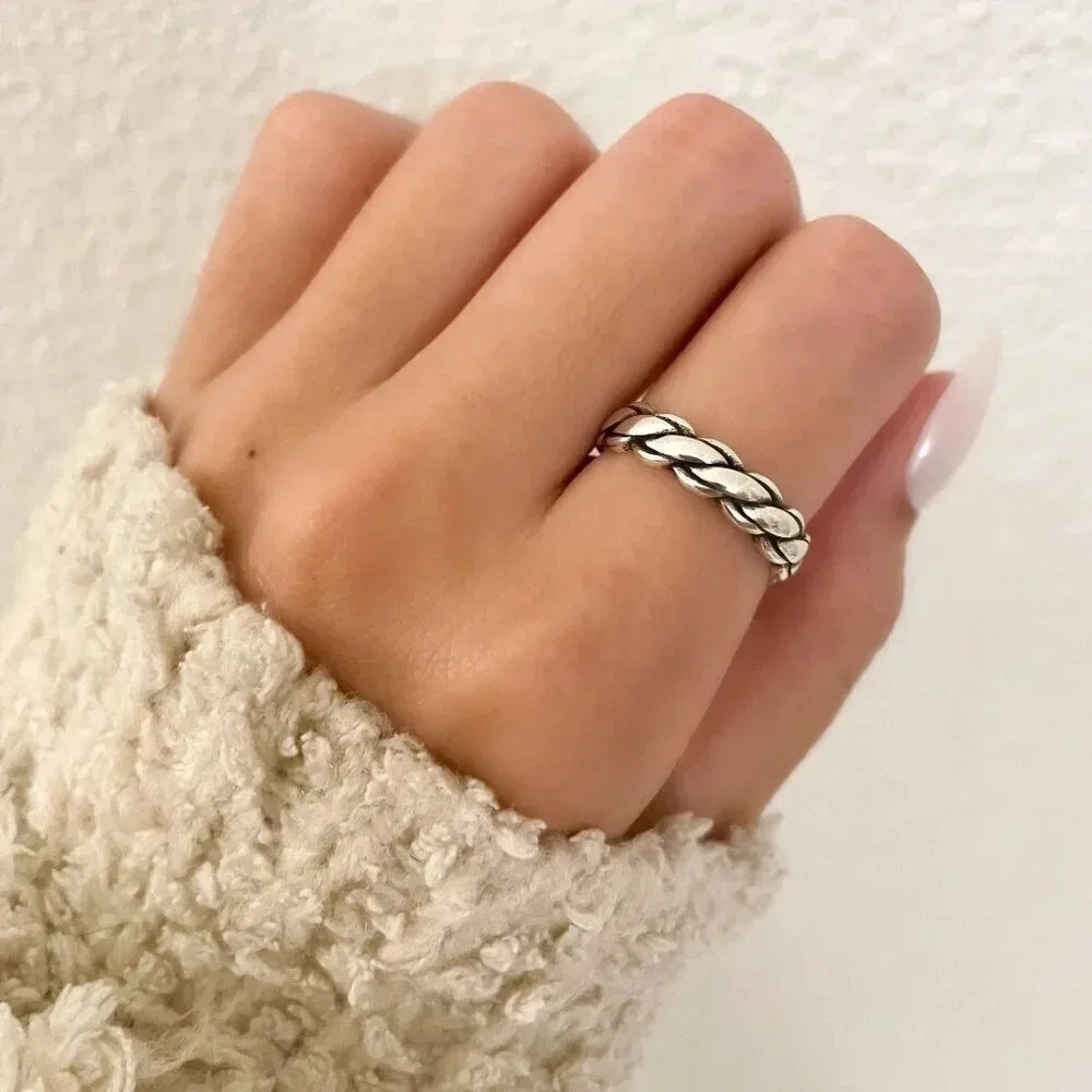 925 Sterling Silver Braided Ring Minimalist Ring Dainty Ring Band Stackable Ring